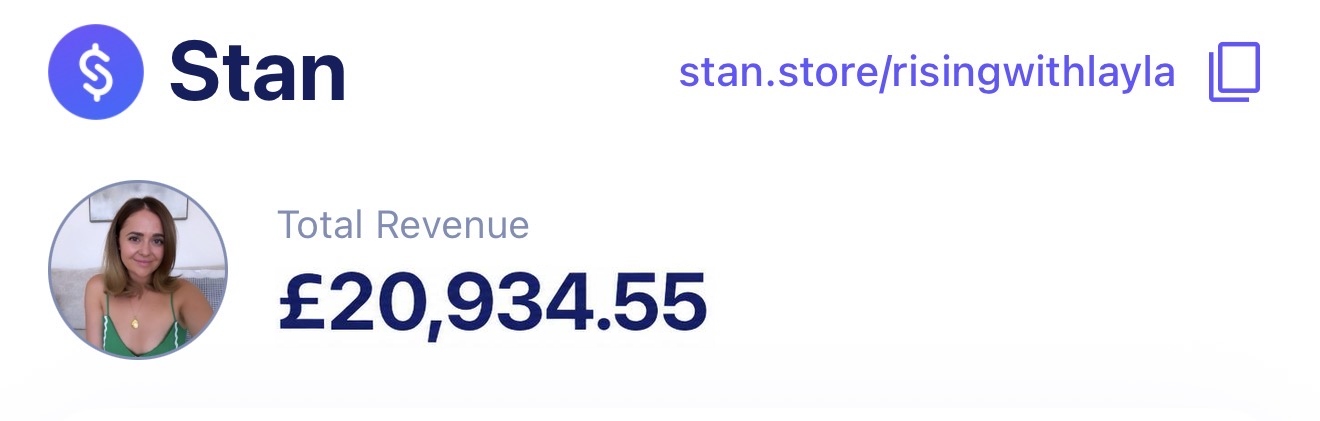 My Stan store showing total revenue of £20,934.55